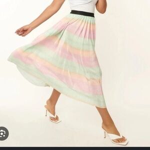 UNIQUE VINTAGE OMBRE MULTICOLOR PLEATED HILTY SKIRT size medium